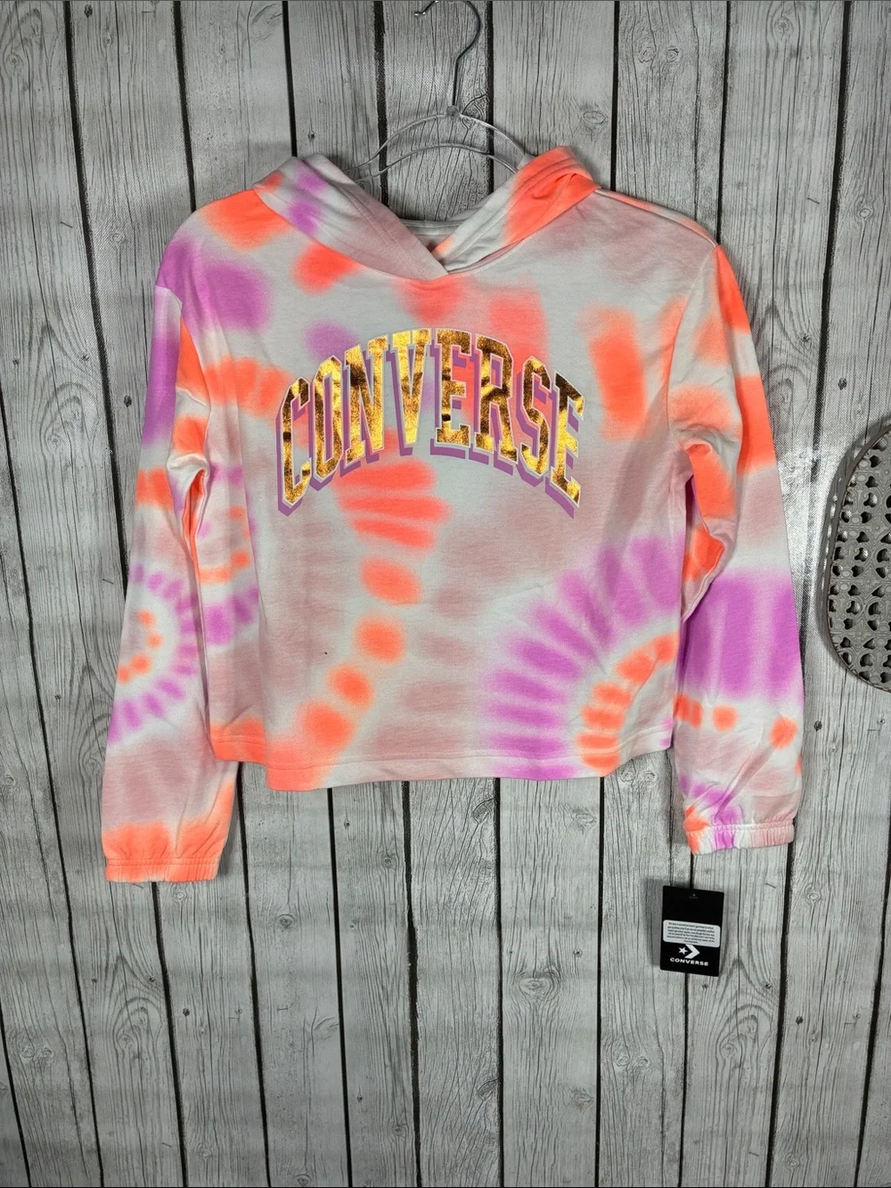 Converse Orange & Pink Tie-Dye Hoodie with Mint Green Logo Tee Size Large